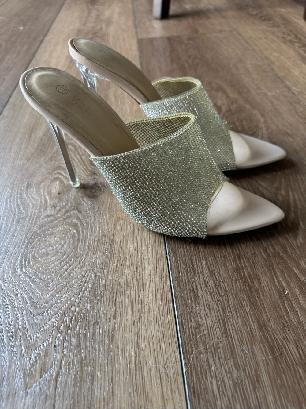 Wild Diva Lounge Rhinestone Mesh Clear Stiletto Mule Heels - Size 8.5